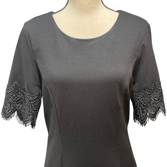 IMNYC Isaac Mizrah Black Ponte Lace Trim Professional Polished Career Dress M - Picture 8 of 13